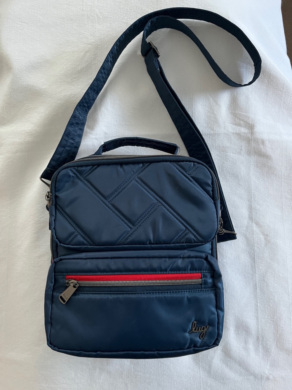 lug Navy Quilted Crossbody Messenger with Red Accent